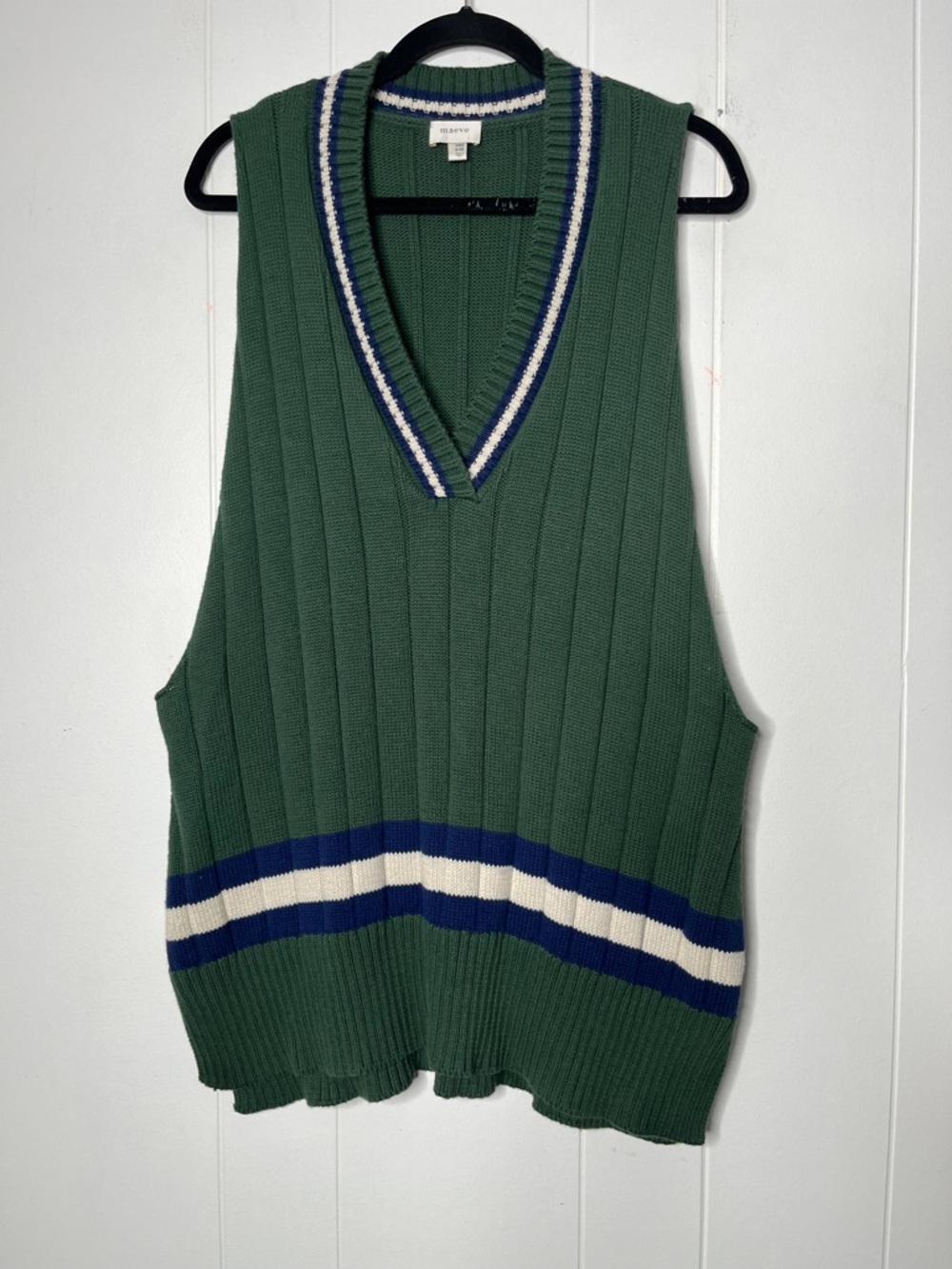Anthropologie Maeve Sporty V-Neck Sweater Vest Size OS Preppy Sporty Ribbed